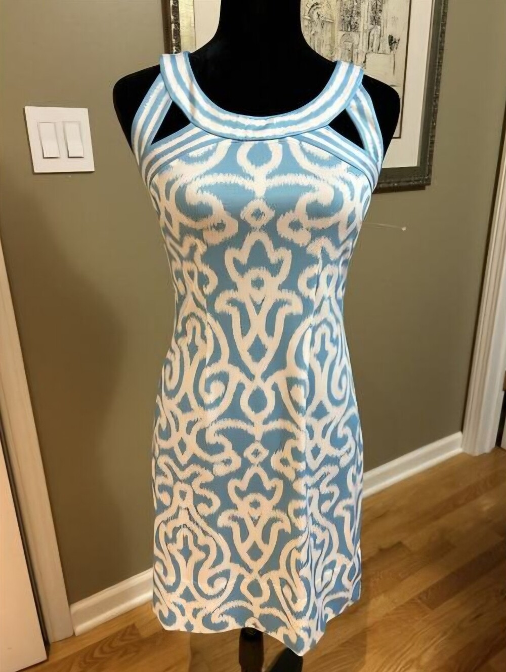 Blue & White Patterned Sleeveless Summer Dress